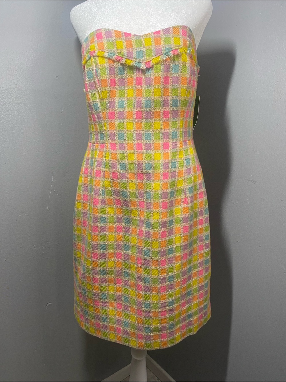 NWT- Lilly Pulitzer - Bibi Multicolor Check Strapless Dress-SZ 6